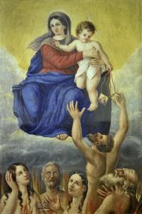 la Madonna del Carmelo mentre porge lo scapolare alle anime del purgatorio